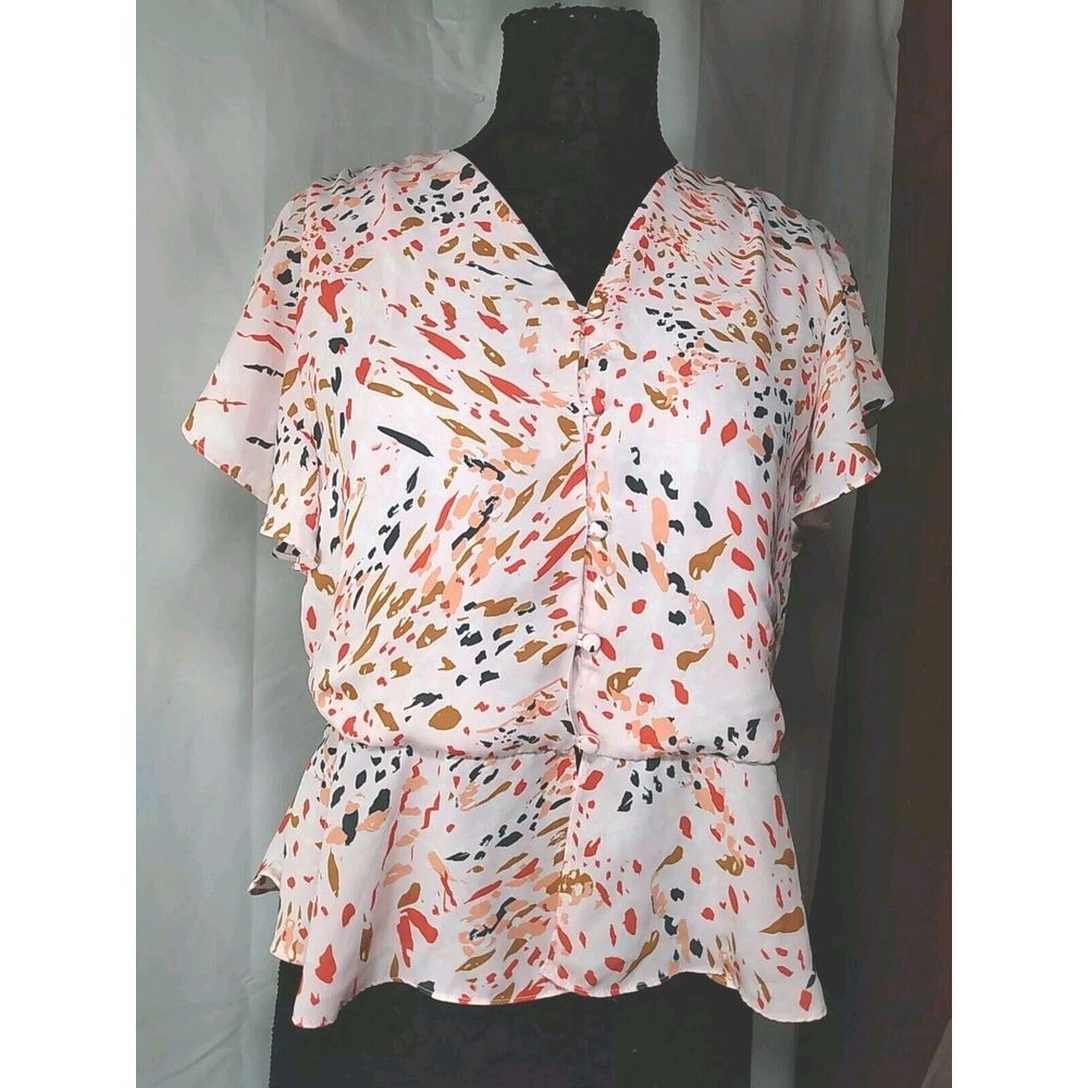 Finn And Grace Women Pink Multicolored Pattern Ruched Waist Blouse Size‎ Small